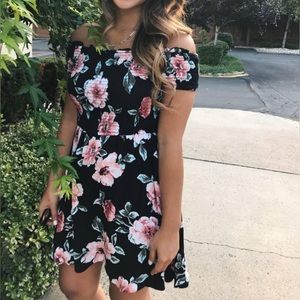 Off-the Shoulder Black & Floral Dress